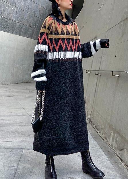Oversized black Sweater weather Classy Geometric DIY winter knitted tops - SooLinen