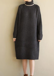 Oversized black gray Sweater outfits Refashion Largo high lapel collar sweater dress - SooLinen