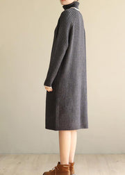 Oversized black gray Sweater outfits Refashion Largo high lapel collar sweater dress - SooLinen