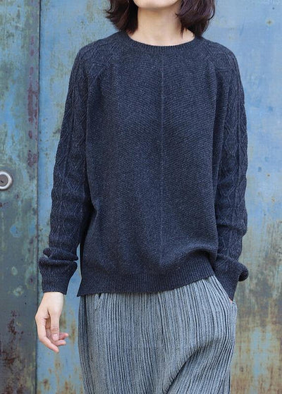 Oversized black gray knit blouse side open casual o neck sweaters - SooLinen