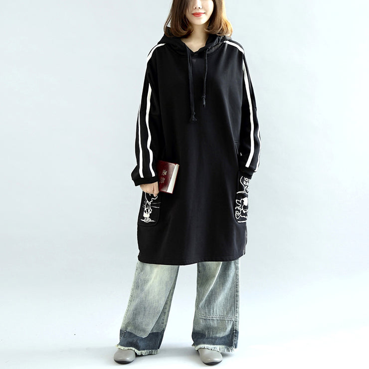 Übergroße schwarze Kapuzenpullover aus Baumwolle, warme Pullover und Winterkleider in Übergröße