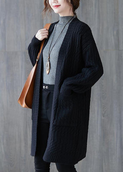 Oversized black knit cardigans fall fashion pockets baggy knit sweat coats - SooLinen