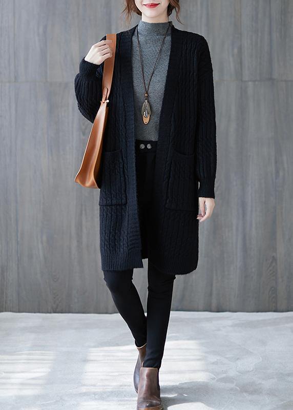 Oversized black knit cardigans fall fashion pockets baggy knit sweat coats - SooLinen