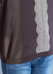 Oversized black knit sweat tops fall fashion high neck knitted t shirt - SooLinen