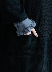 Oversized fall sweaters plus size clothing black big hem knitted outwear - SooLinen