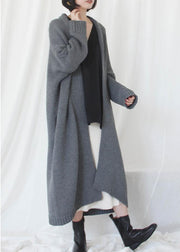 Oversized fall sweaters plus size clothing gray Batwing Sleeve knit cardigans - SooLinen