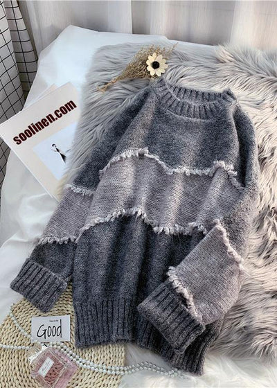 Oversized gray clothes For Women fashion  oversize patchwork knit sweat tops - SooLinen