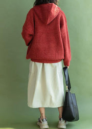 Oversized knit outwear oversize red hooded knitted jackets - SooLinen