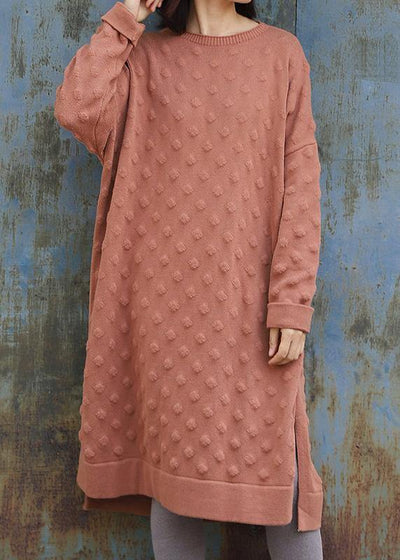 Oversized pink  Sweater outfits Quotes side open Largo winter knit dress - SooLinen