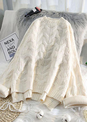 Oversized spring beige knit tops oversized low high design clothes - SooLinen