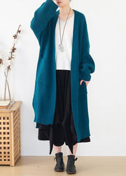 Oversized spring knit sweat tops oversize blue side open knitted cardigans - SooLinen