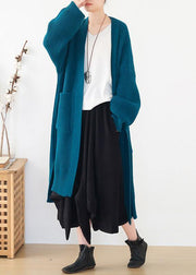 Oversized spring knit sweat tops oversize blue side open knitted cardigans - SooLinen