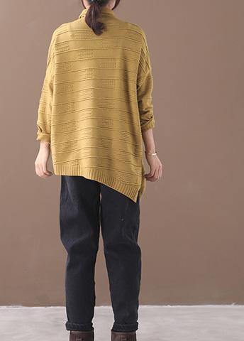 Oversized yellow knitted blouse casual high neck thick sweater tops - SooLinen