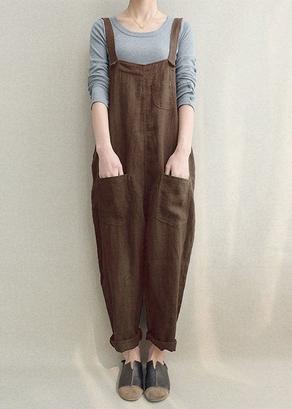 Chocolate Linen Jumpsuit Cute Cotton Overall