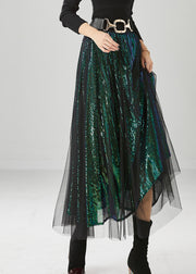 Peacock Green Silm Fit Tulle A Line Skirts Sequins Fall