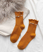 Pearl Ruffled Curled Mid Tube Socks Korean Edition Versatile