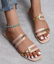 Peep Toe Faux Leather Beige Fashion Splicing Flats Slide Sandals