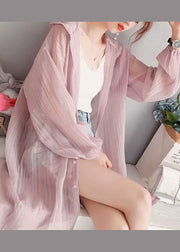 Pink Button Silk Casual Cardigan Long Sleeve