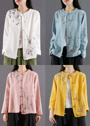 Pink Chinese Button Patchwork Cotton Coat Jacquard Long Sleeve