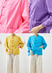 Pink Chinese Style Linen Two Pieces Set Mandarin Collar Fall