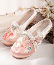 Pink Embroidered Slide Sandals Handmade Splicing Cotton Fabric
