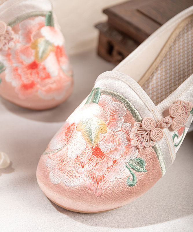 Pink Embroidered Slide Sandals Handmade Splicing Cotton Fabric