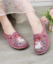 Pink Embroidery Retro Splicing Slide Sandals
