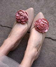 Pink Flat Feet Shoes Sheepskin Comfy Splicing Floral Pointed Toe