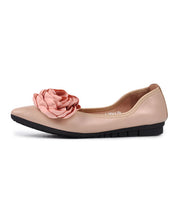 Pink Flat Feet Shoes Sheepskin Comfy Splicing Floral Pointed Toe