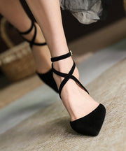 Pink High Heels Suede Pointed Toe Fashion Splicing Buckle Strap