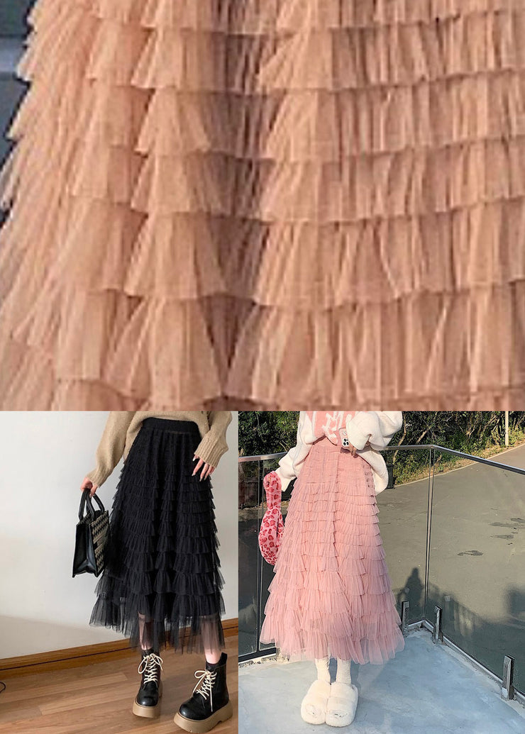 Pink High Waist Tulle Lagered Skirts Spring