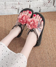 Pink Holiday Flat Sandals Splicing Floral Peep Toe