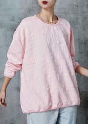 Pink Jacquard Cotton Sweatshirts Top Oversized Spring