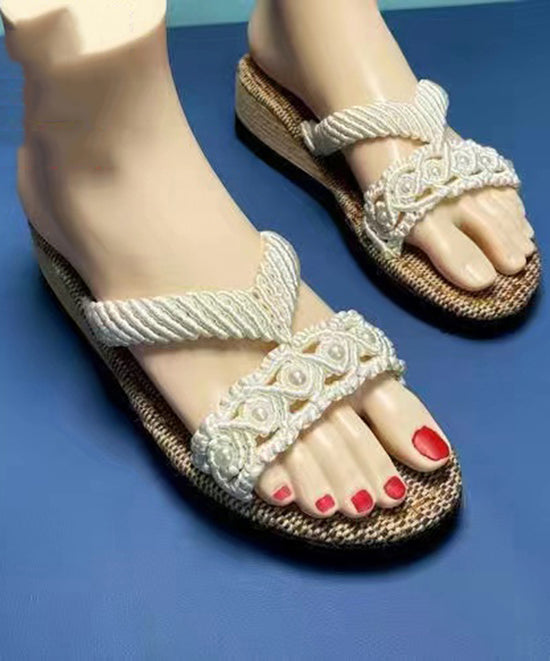 Pink Knit Fabric DIY Splicing Nail Bead Slide Sandals Peep Toe