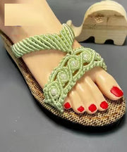 Pink Knit Fabric DIY Splicing Nail Bead Slide Sandals Peep Toe