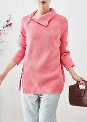 Pink Knit Sweater Top Asymmetrical Zippered Winter