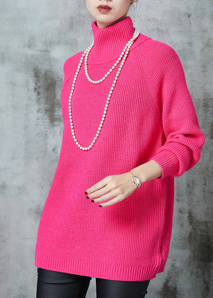 Pink Knit Sweater Tops Asymmetrical Zippered Spring
