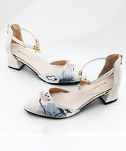 Pink Lotus Splicing Chunky Sandals Pointed Toe Buckle Strap