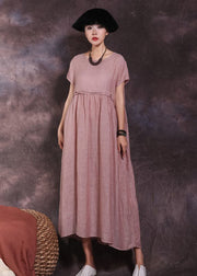 Rosa Baumwollkleid mit kurzen Ärmeln und O-Neck-Taschen