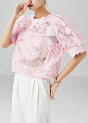 Pink Original Design Tulle Shirts Wrinkled Summer