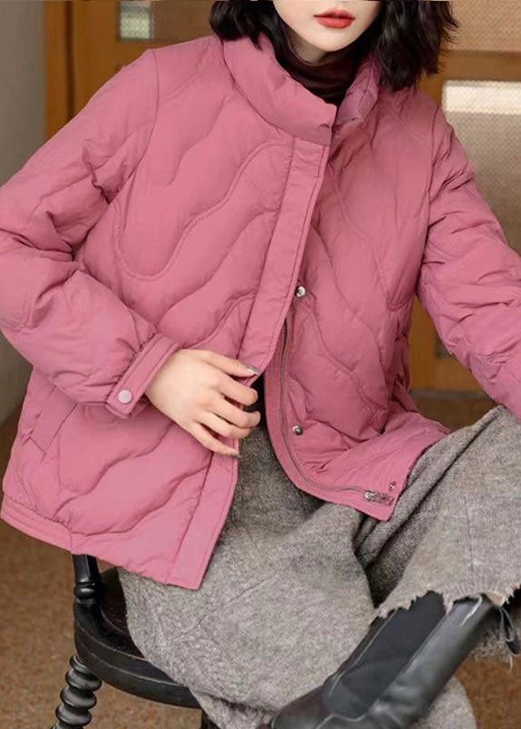 Pink Original Duck Down Jacket In Winter Stand Collar Zip Up Winter