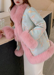 Pink Patchwork Button Leather And Fur Coats Long Sleeve