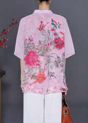 Pink Patchwork Chiffon Shirt Oversized Print Summer