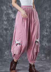 Pink Patchwork Corduroy Harem Pants Embroidered Fall