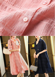 Pink Patchwork Cotton Shirt Dresses Two Piece Set Wrinkled Summer