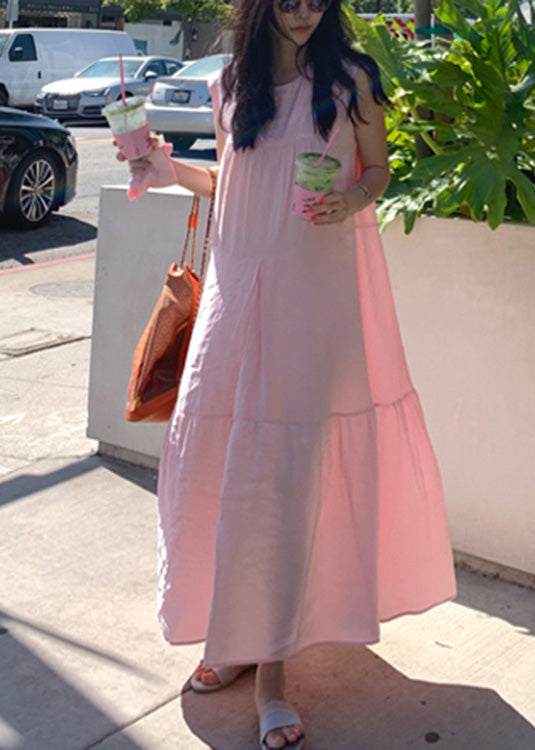 Pink Patchwork Cozy Cotton Long Dresses Summer