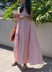 Pink Patchwork Cozy Cotton Long Dresses Summer