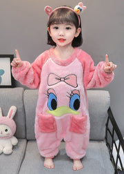 Pink Patchwork Kids Girls Pajamas Jumpsuit O Neck Spring