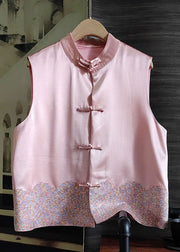 Pink Patchwork Silk Vest Stand Collar Chinese Button Summer