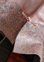Pink Patchwork Silk Vest Stand Collar Chinese Button Summer